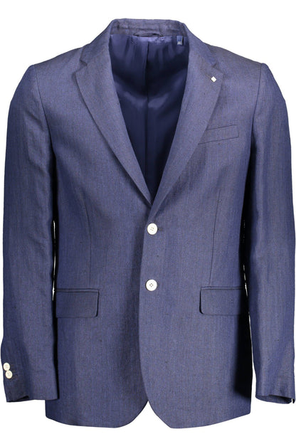 Elegante klassische Jacke aus blauem Leinen