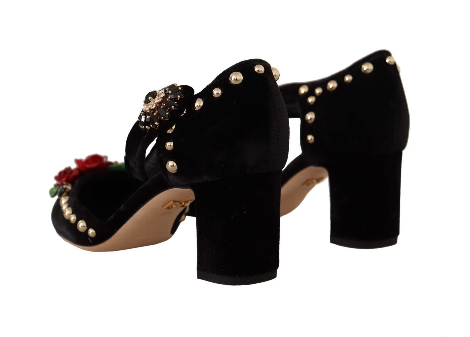 Black Crystal Rose Heel Sandals