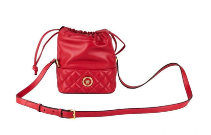 Bolso bandolera tipo cubo con cordón de cuero acolchado rojo