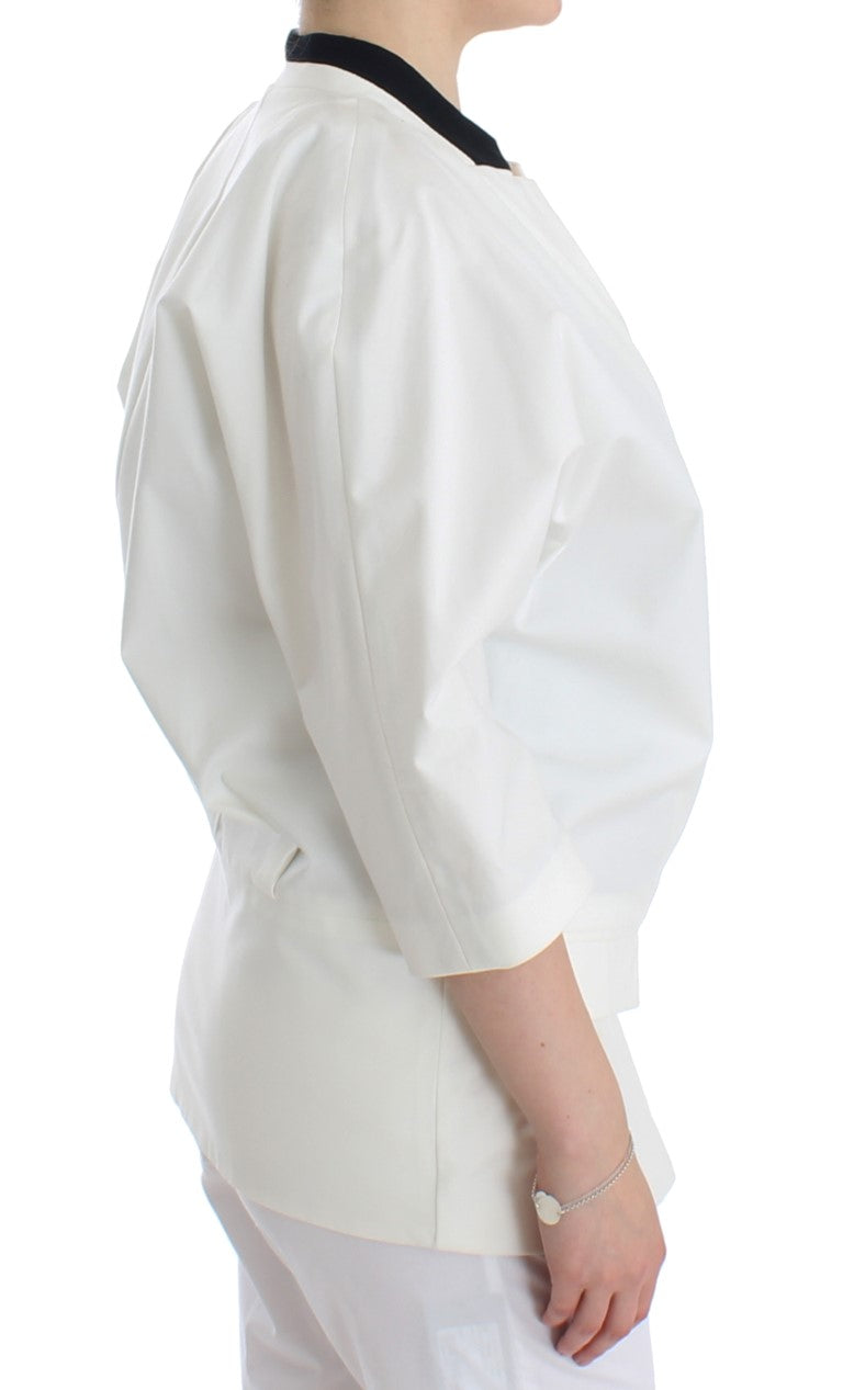 Chic White Cotton Blend Blazer