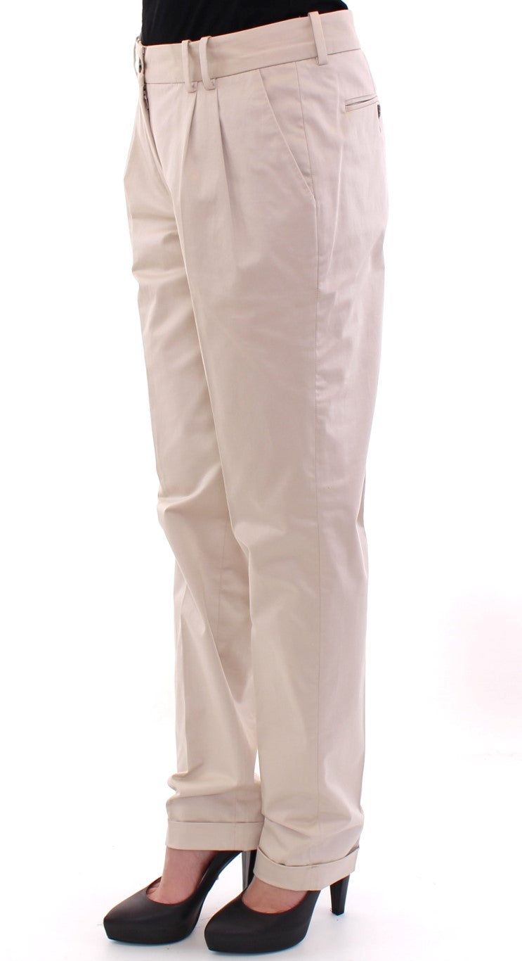 Pantalones elegantes de algodón de corte regular en color beige