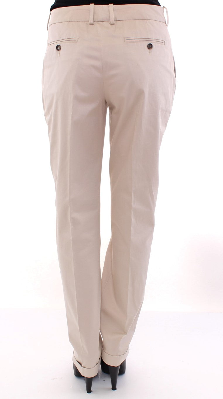 Pantalones elegantes de algodón de corte regular en color beige