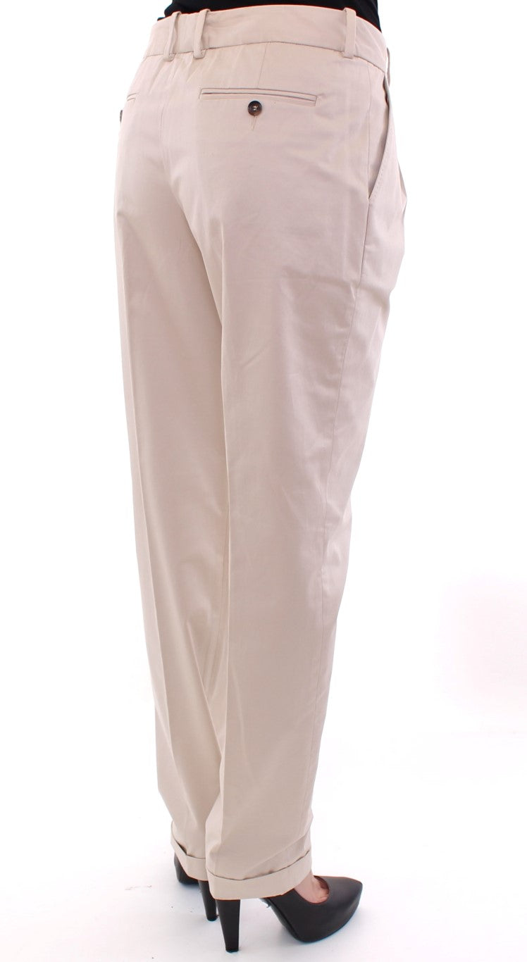 Pantalones elegantes de algodón de corte regular en color beige