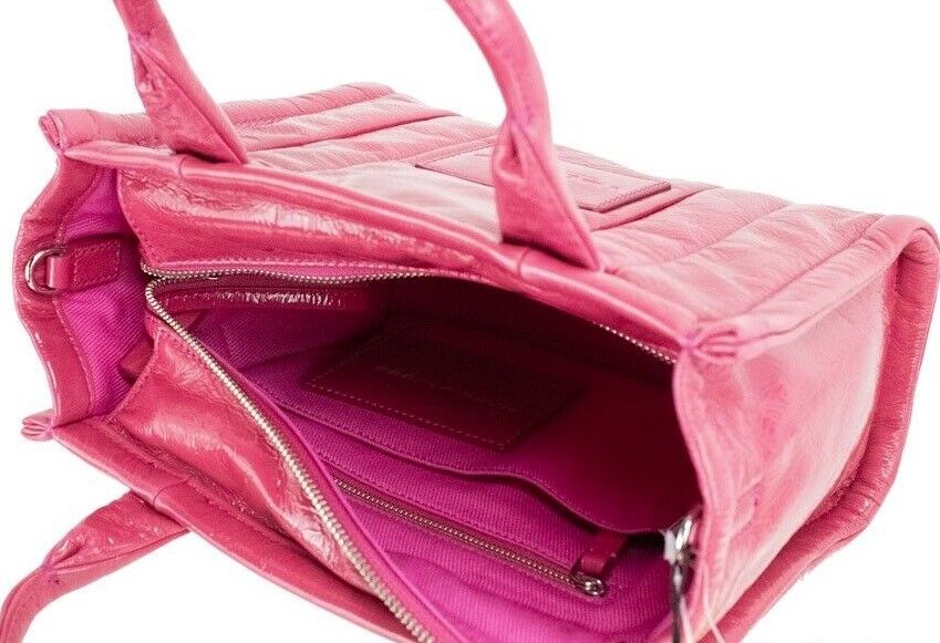 Die Shiny Crinkle Mini Tote Magenta Leder Crossbody Handtasche