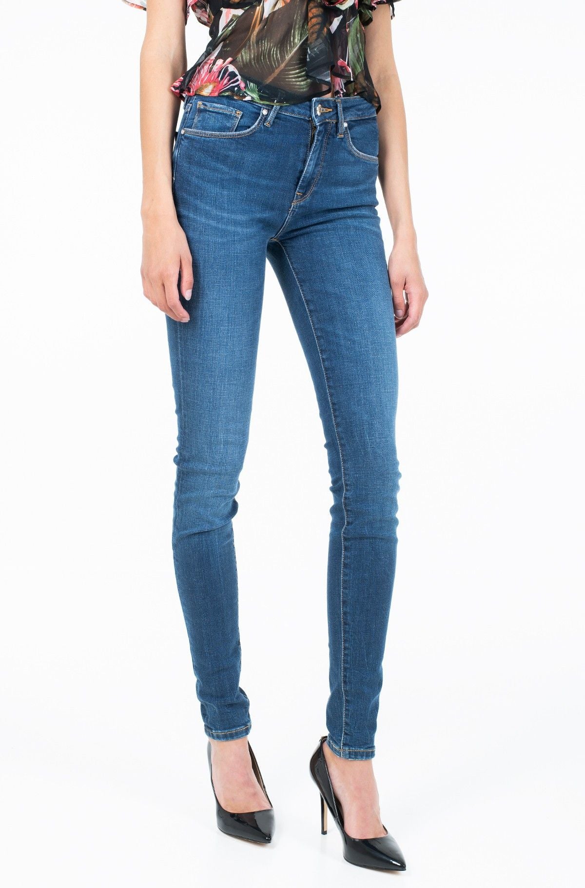 Blaue Jeggings aus Baumwolle für Damen