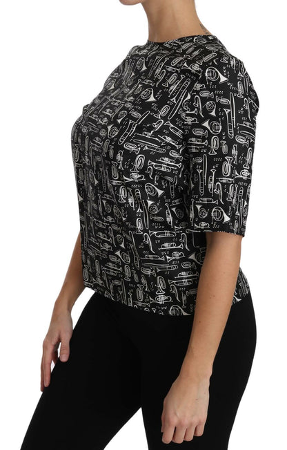 Exquisite Seidenbluse mit Trompetendruck