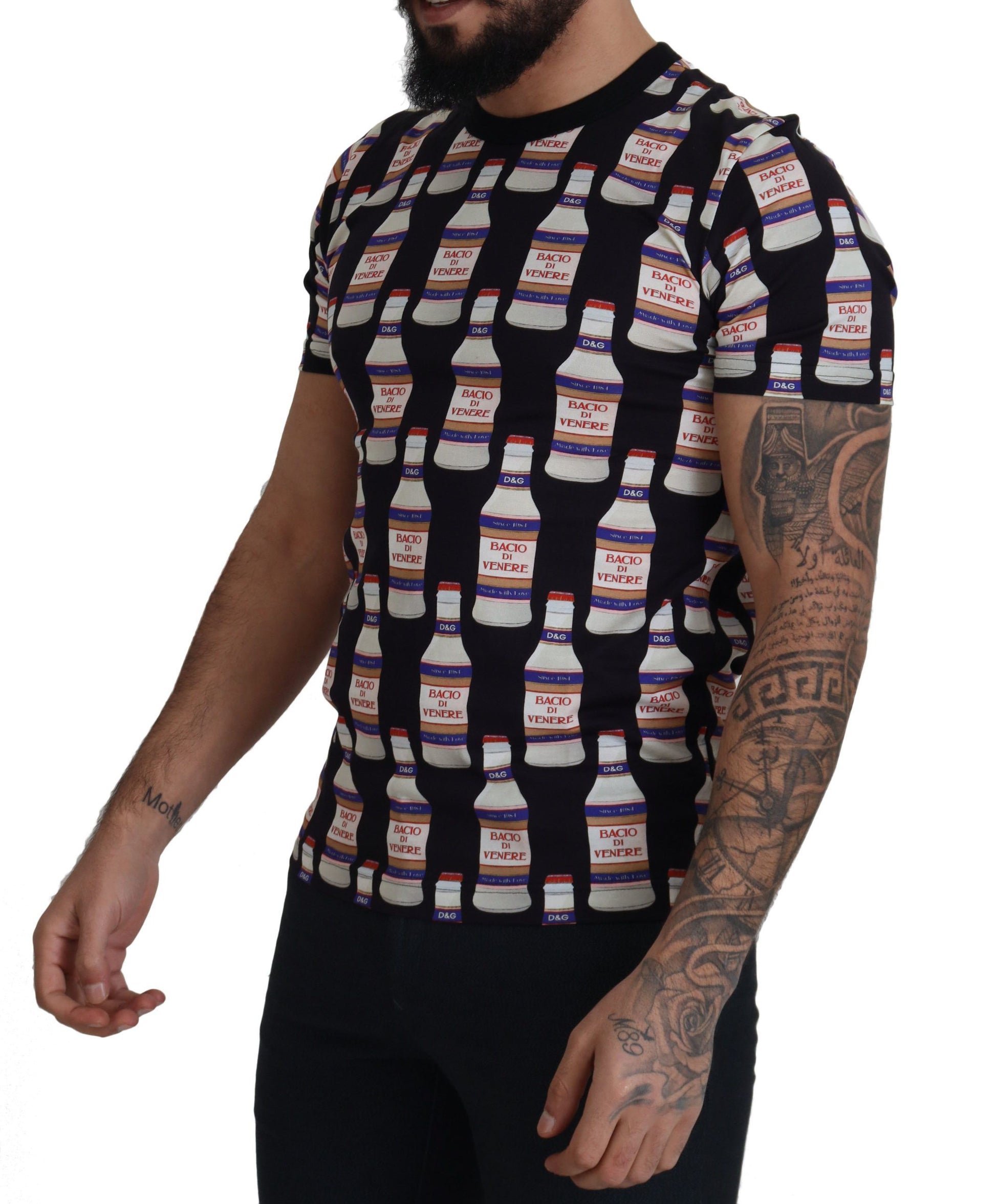 Elegantes schwarzes T-Shirt mit Bacio Di Venere-Print