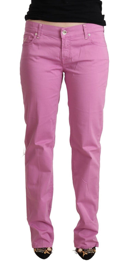 Elegantes jeans ajustados de mezclilla rosa