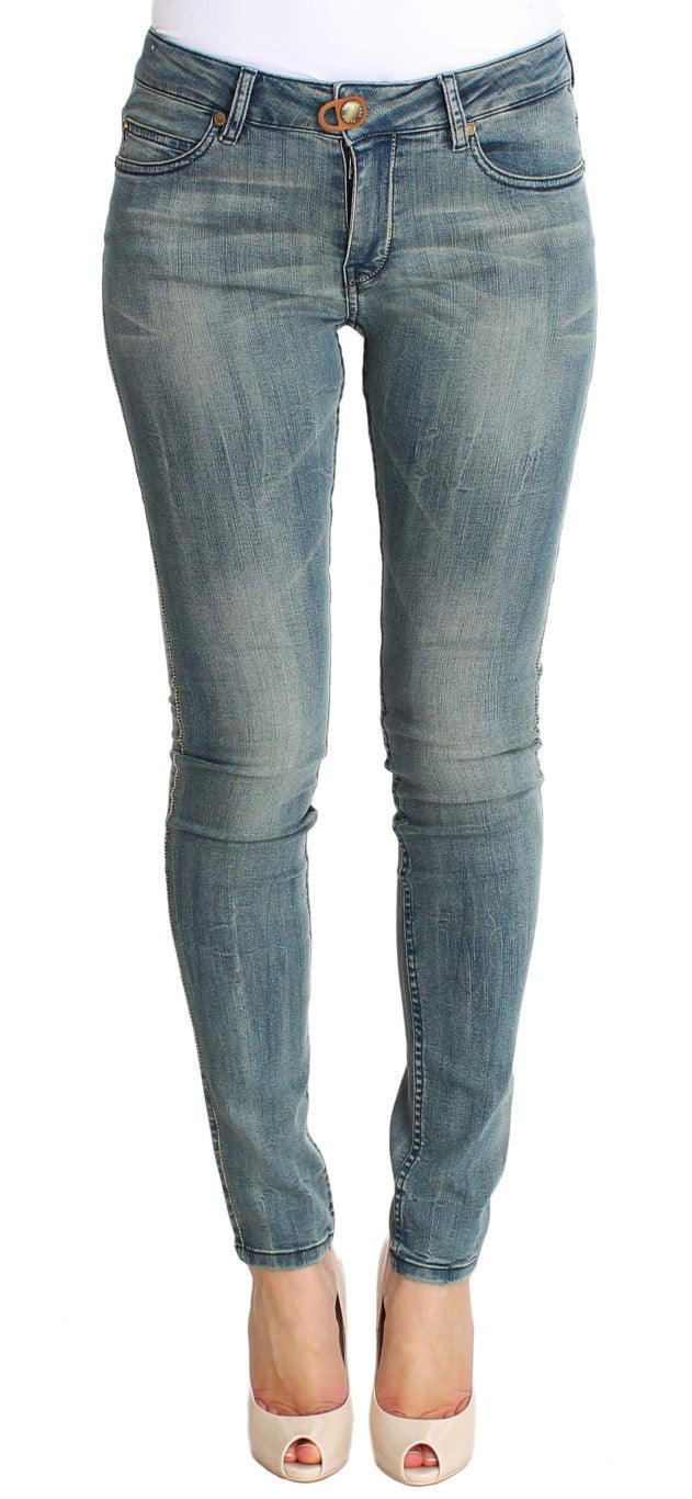 Schicker Slim-Skinny-Jeansstoff in verwaschenem Blau