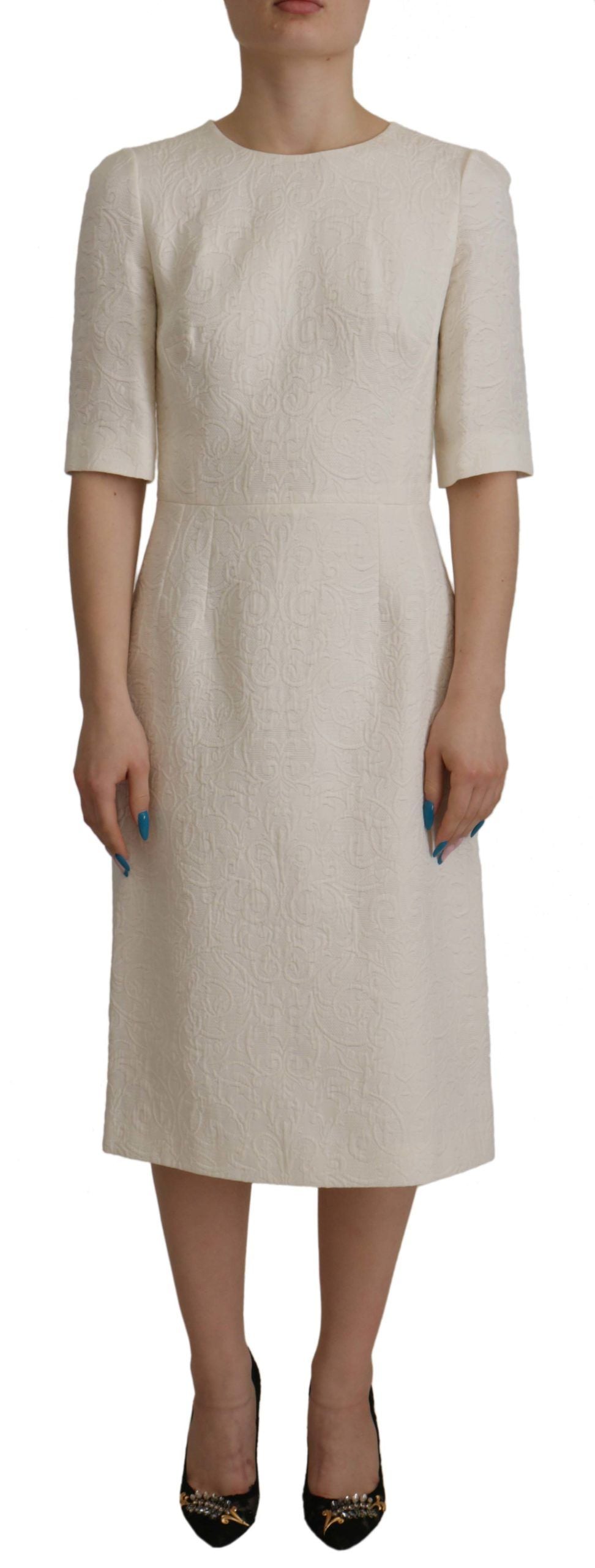 Exquisito vestido midi de jacquard en color blanco