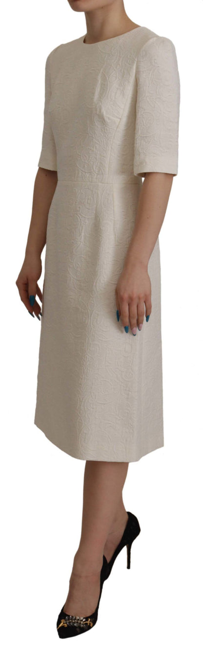 Exquisito vestido midi de jacquard en color blanco