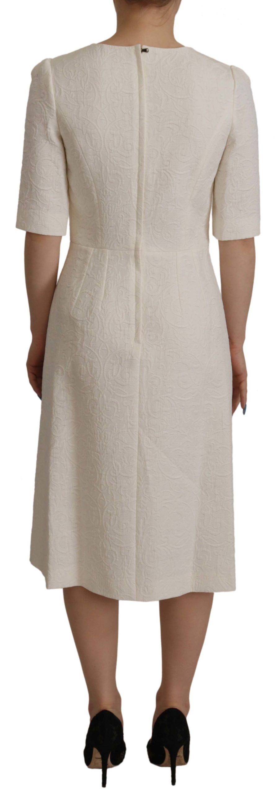 Exquisito vestido midi de jacquard en color blanco