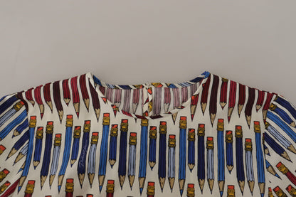 Schicke weiße Kurzarmbluse mit Bleistiftdruck