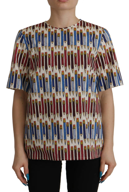 Schicke weiße Kurzarmbluse mit Bleistiftdruck