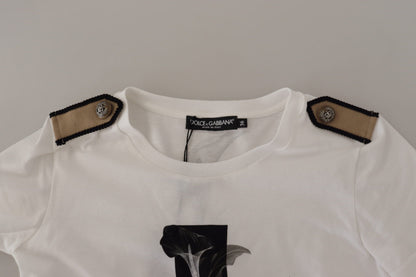 Elegantes florales Rundhals-T-Shirt aus Baumwolle