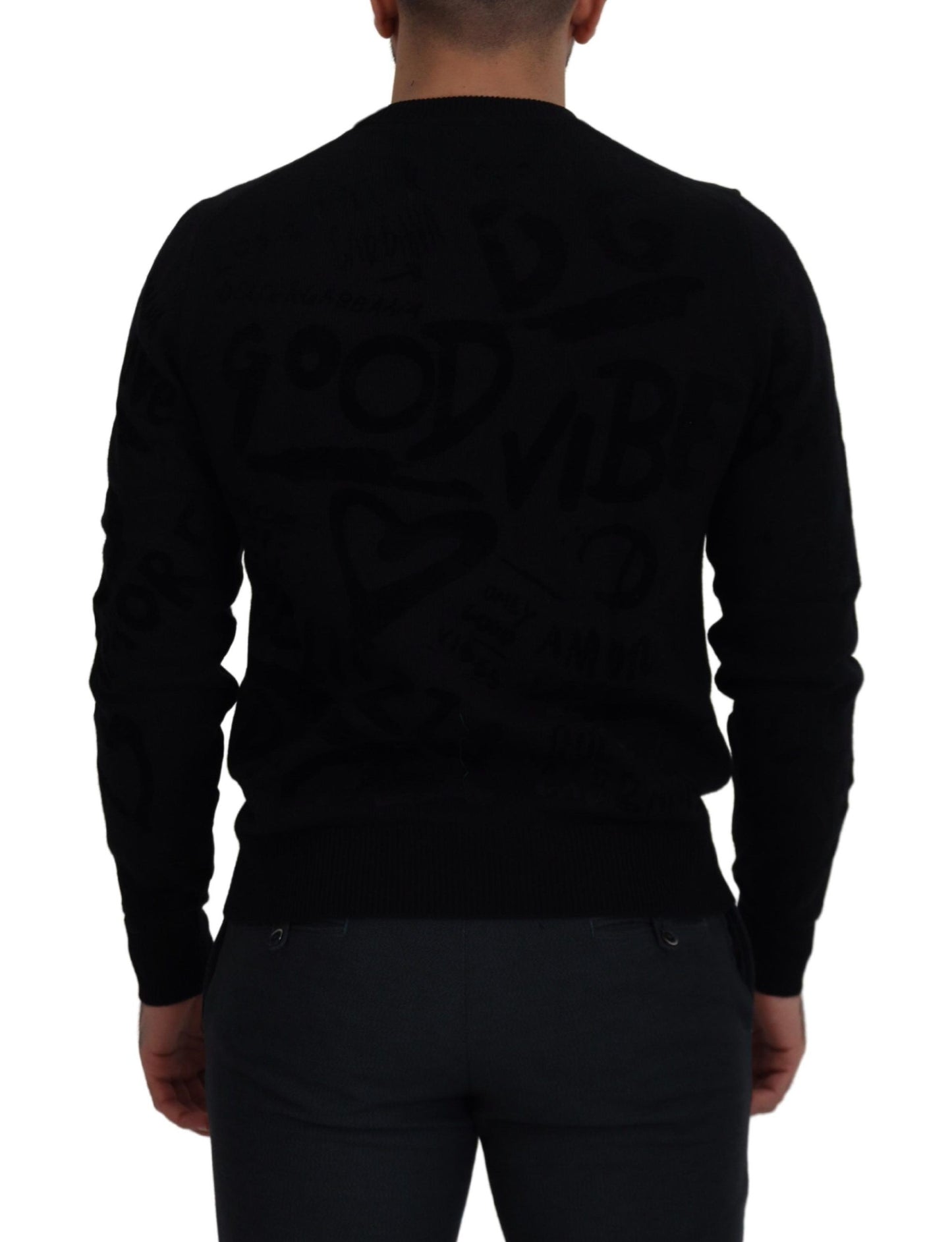 Eleganter schwarzer Wollpullover mit Logo