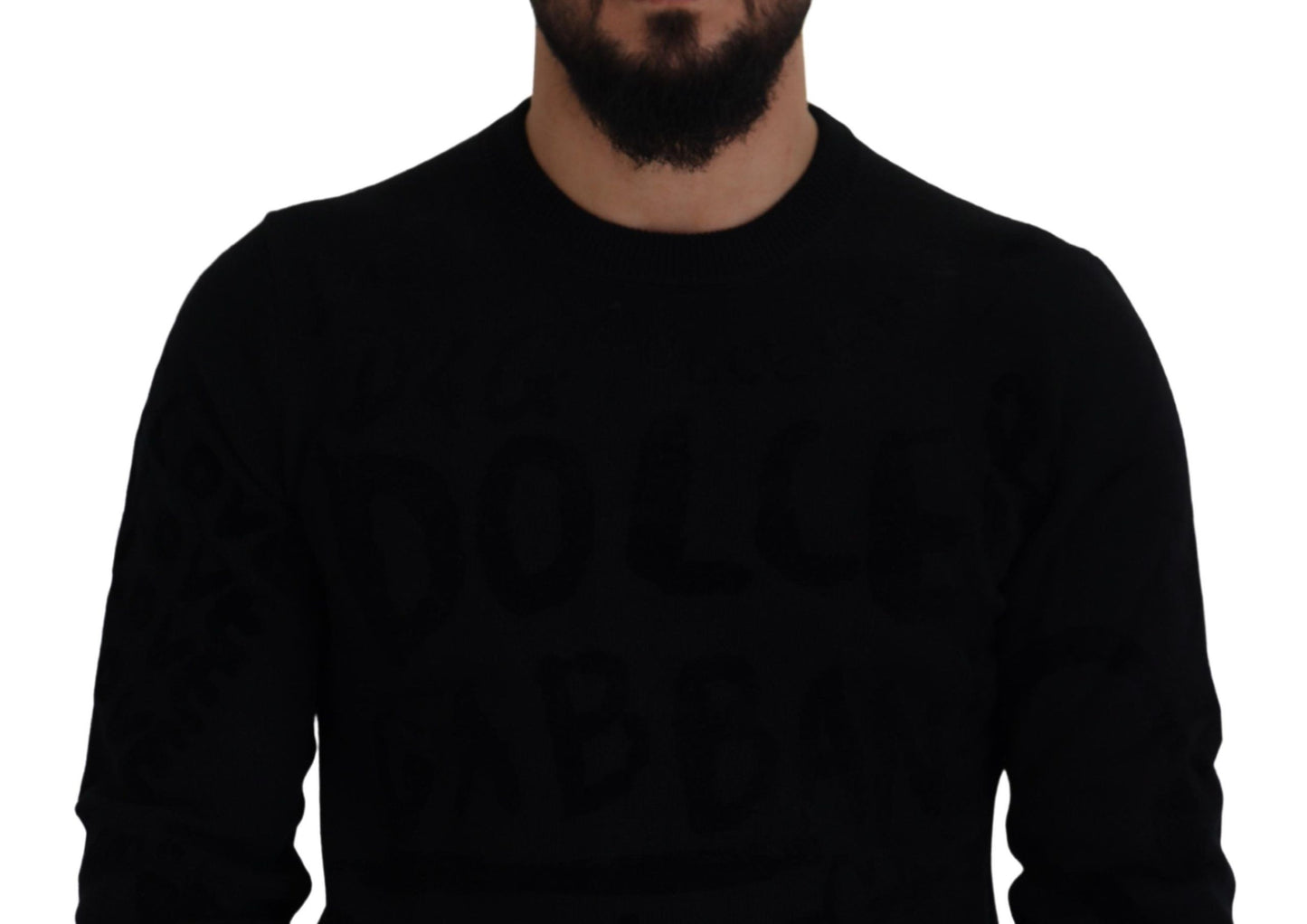 Eleganter schwarzer Wollpullover mit Logo