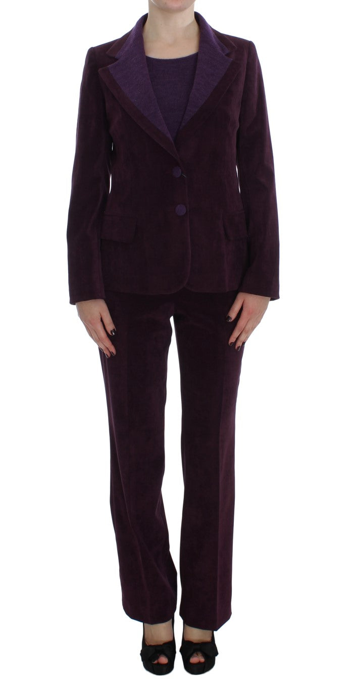 Elegant Purple Wool Blend Three Piece Suit Set