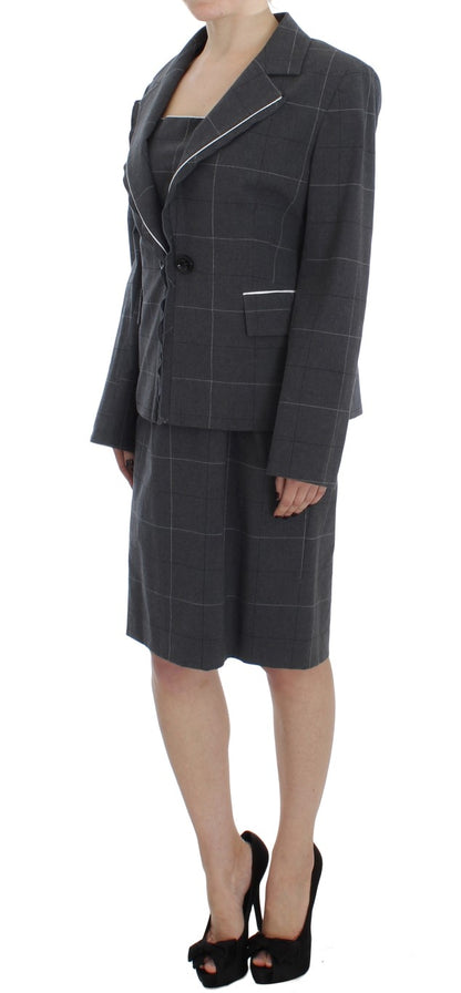 Elegant Gray Checkered Sheath Suit Set