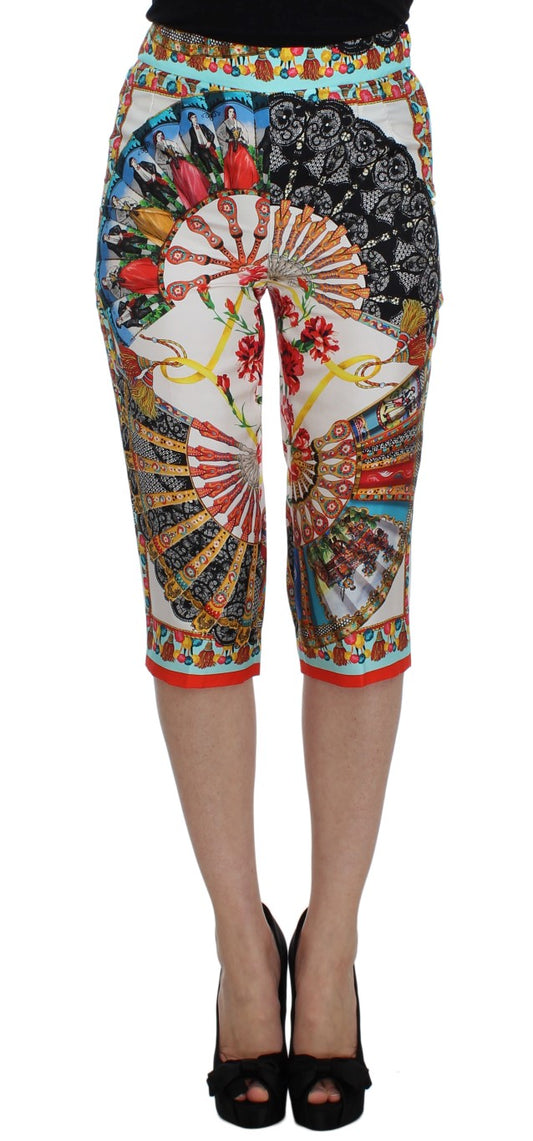 Pantalones capri de seda mayólica multicolor