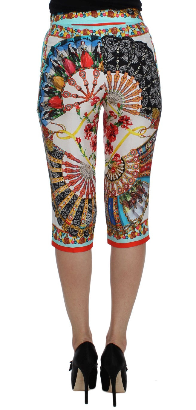 Pantalones capri de seda mayólica multicolor