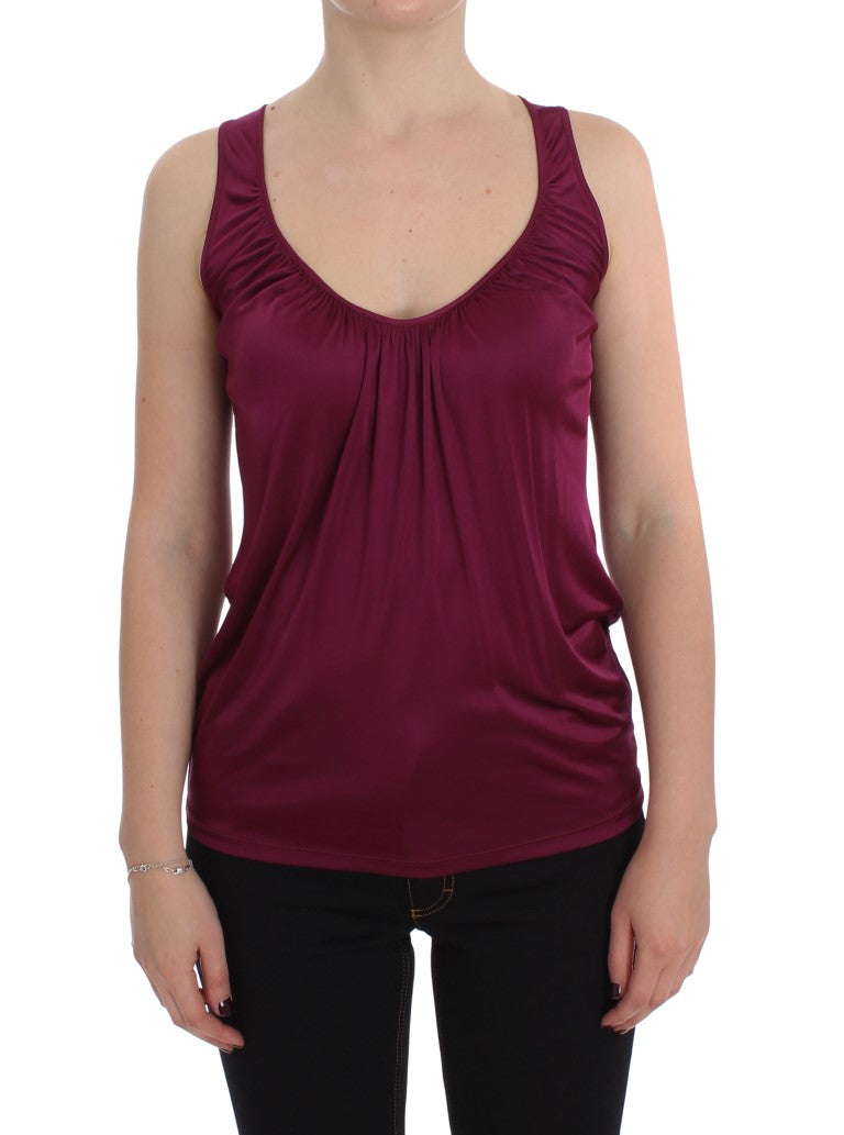 Elegante blusa de tirantes de rayón morado