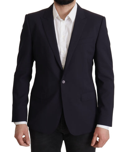 Elegante blazer ajustado en mezcla de lana azul marino