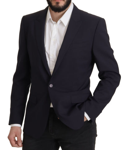 Elegante blazer ajustado en mezcla de lana azul marino