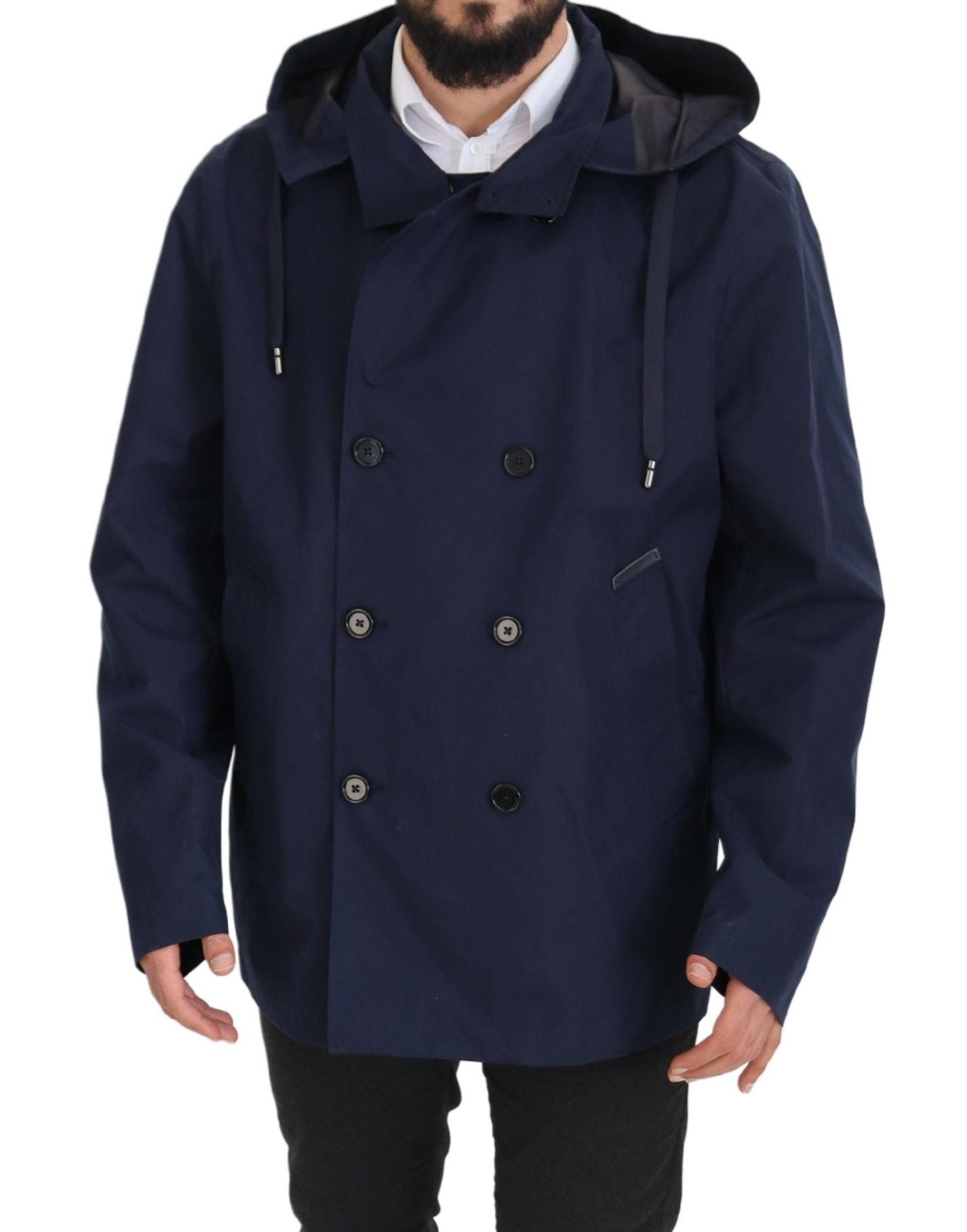 Elegante chaqueta parka azul cruzada