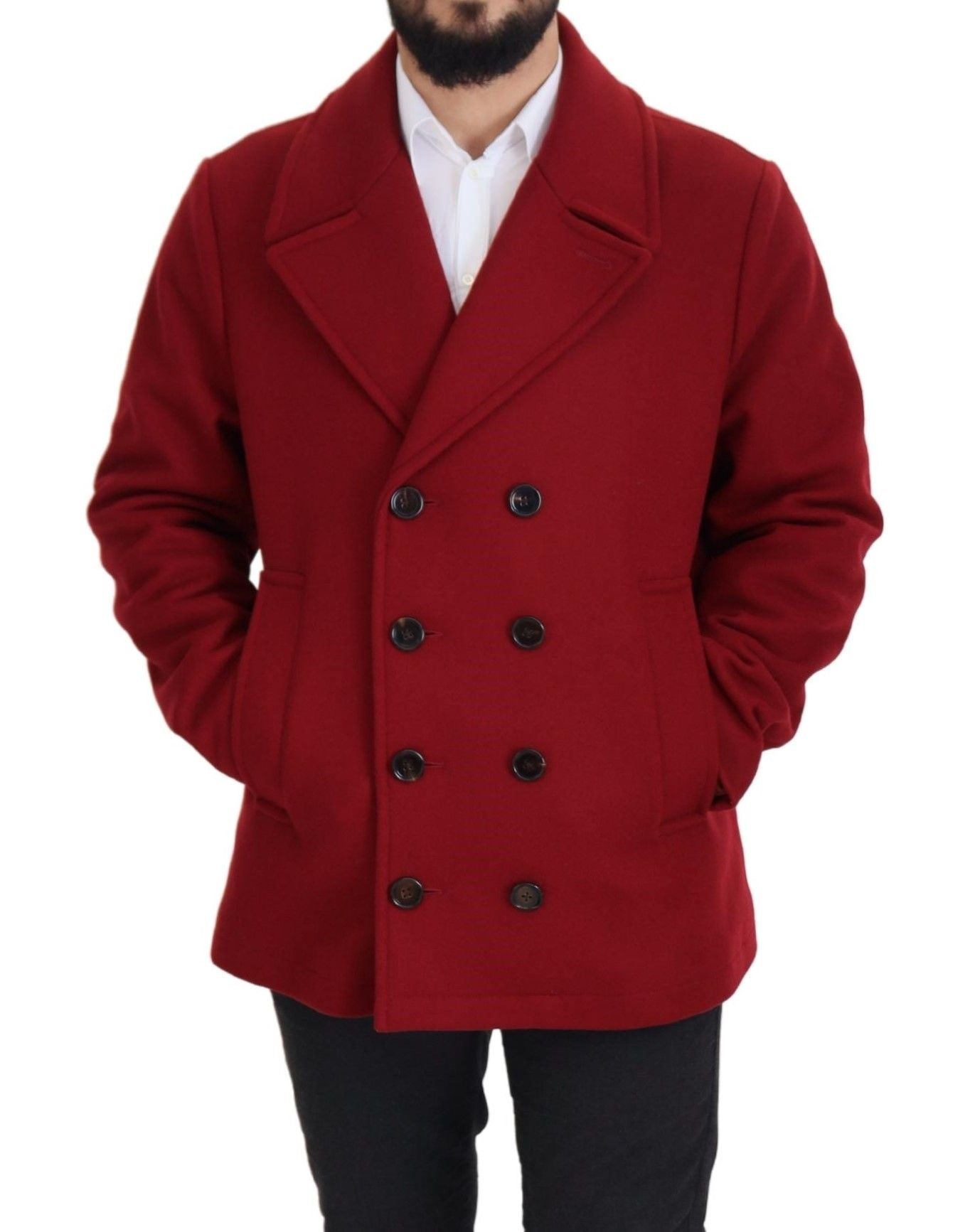 Elegante rote zweireihige Wolljacke