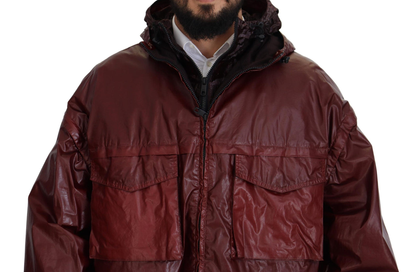 Elegant Bordeaux Full Zip Hooded Jacket