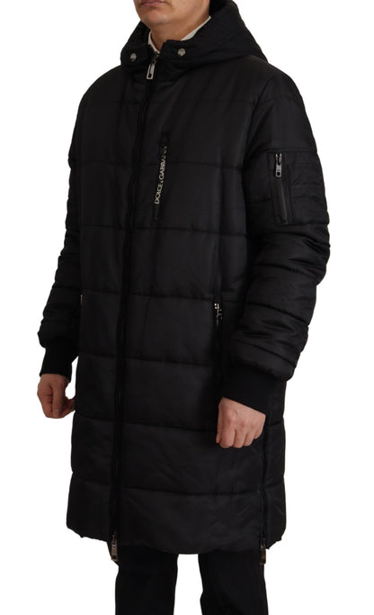 Elegante schwarze Parka-Winterjacke mit Kapuze