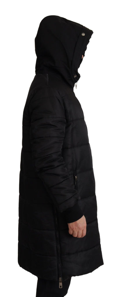 Elegante schwarze Parka-Winterjacke mit Kapuze