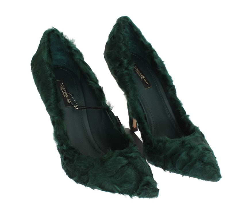 Elegante grüne Xiangao Pelz Leder Pumps