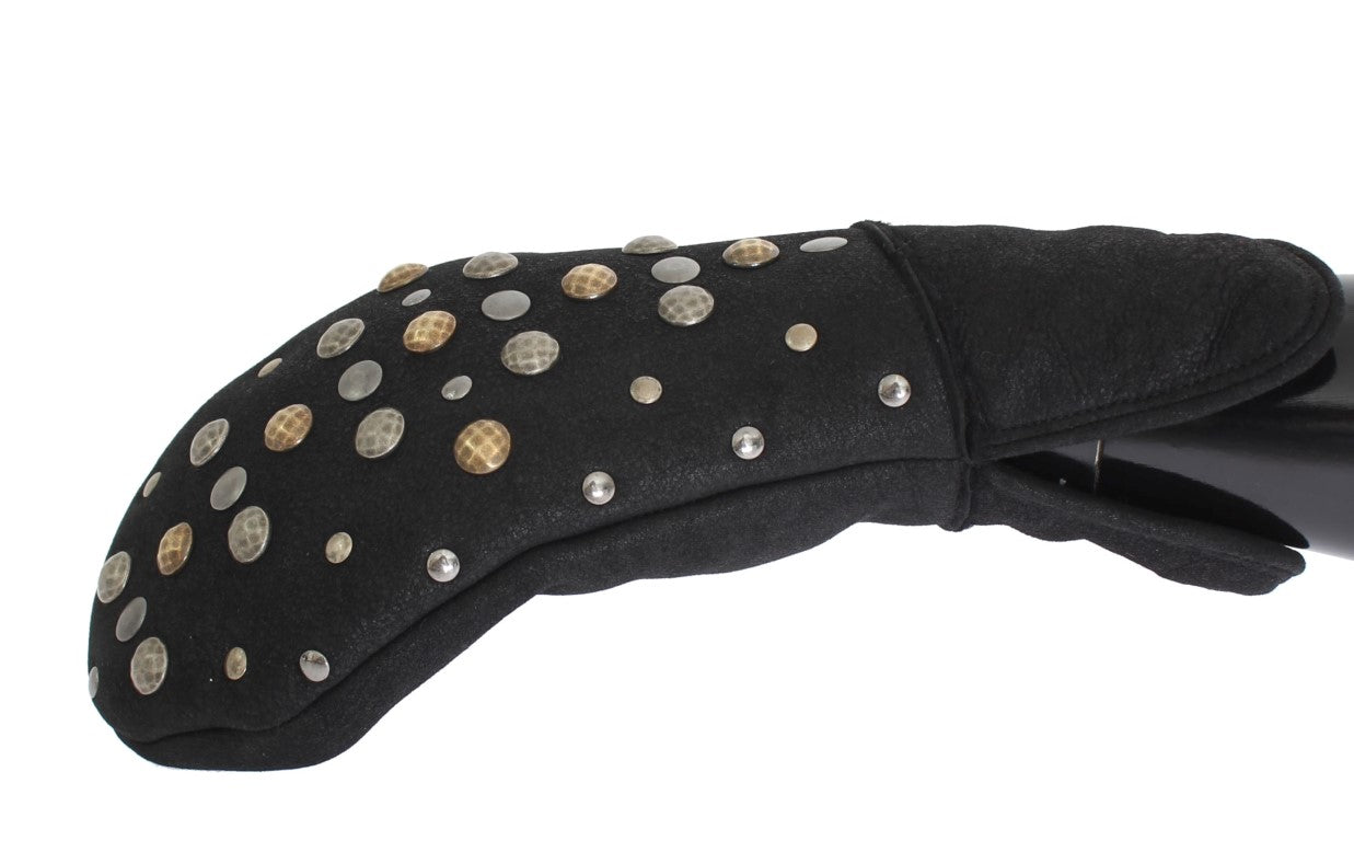 Elegant Studded Gray Wool Gloves