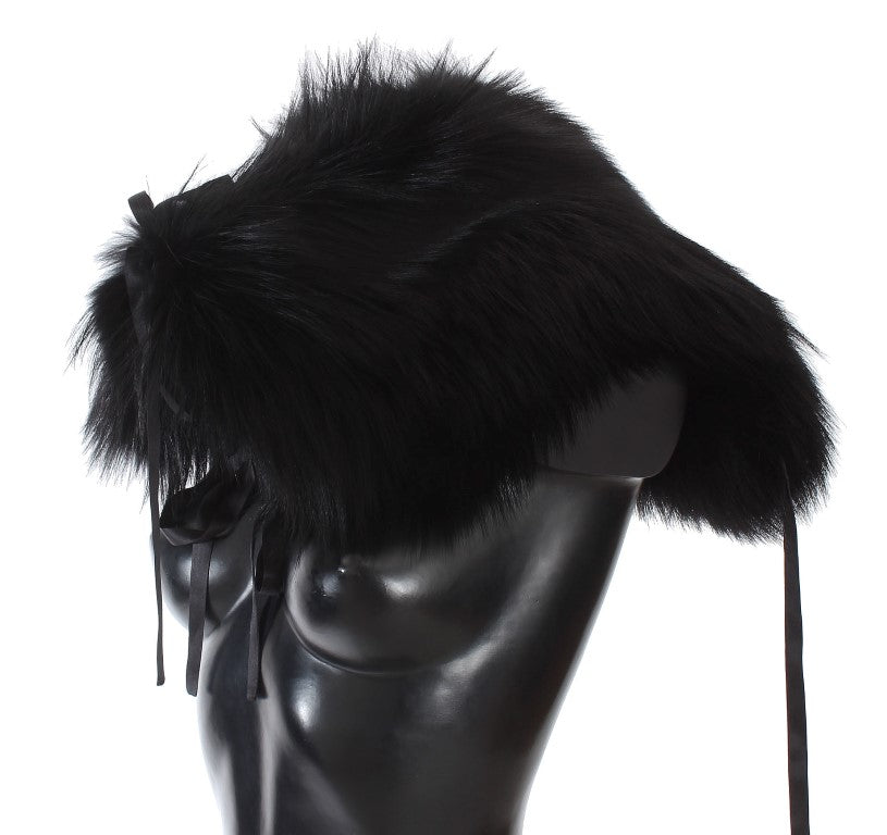 Elegant Black Fox Fur Silk Shoulder Wrap