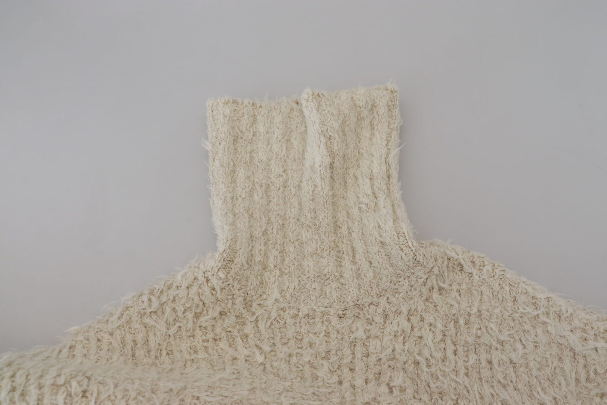 Cream Wool Knit Turtleneck Pullover Sweater