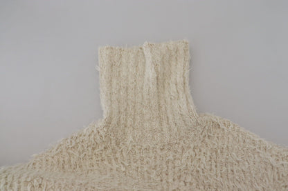 Cream Wool Knit Turtleneck Pullover Sweater