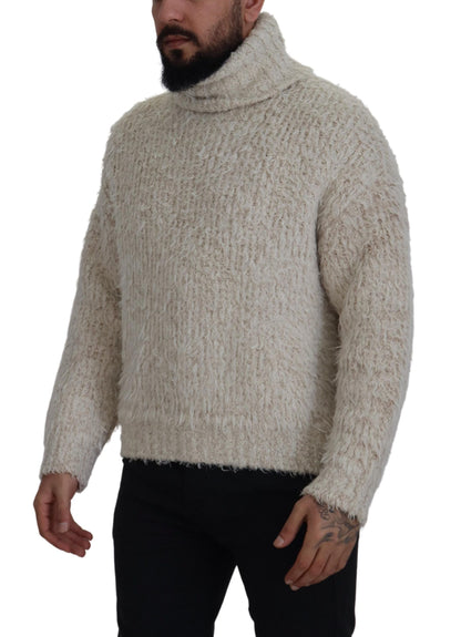 Cream Wool Knit Turtleneck Pullover Sweater