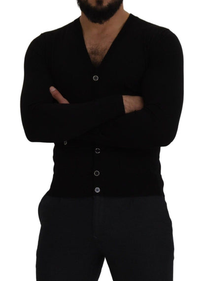 Black Wool Button Down Cardigan Sweater