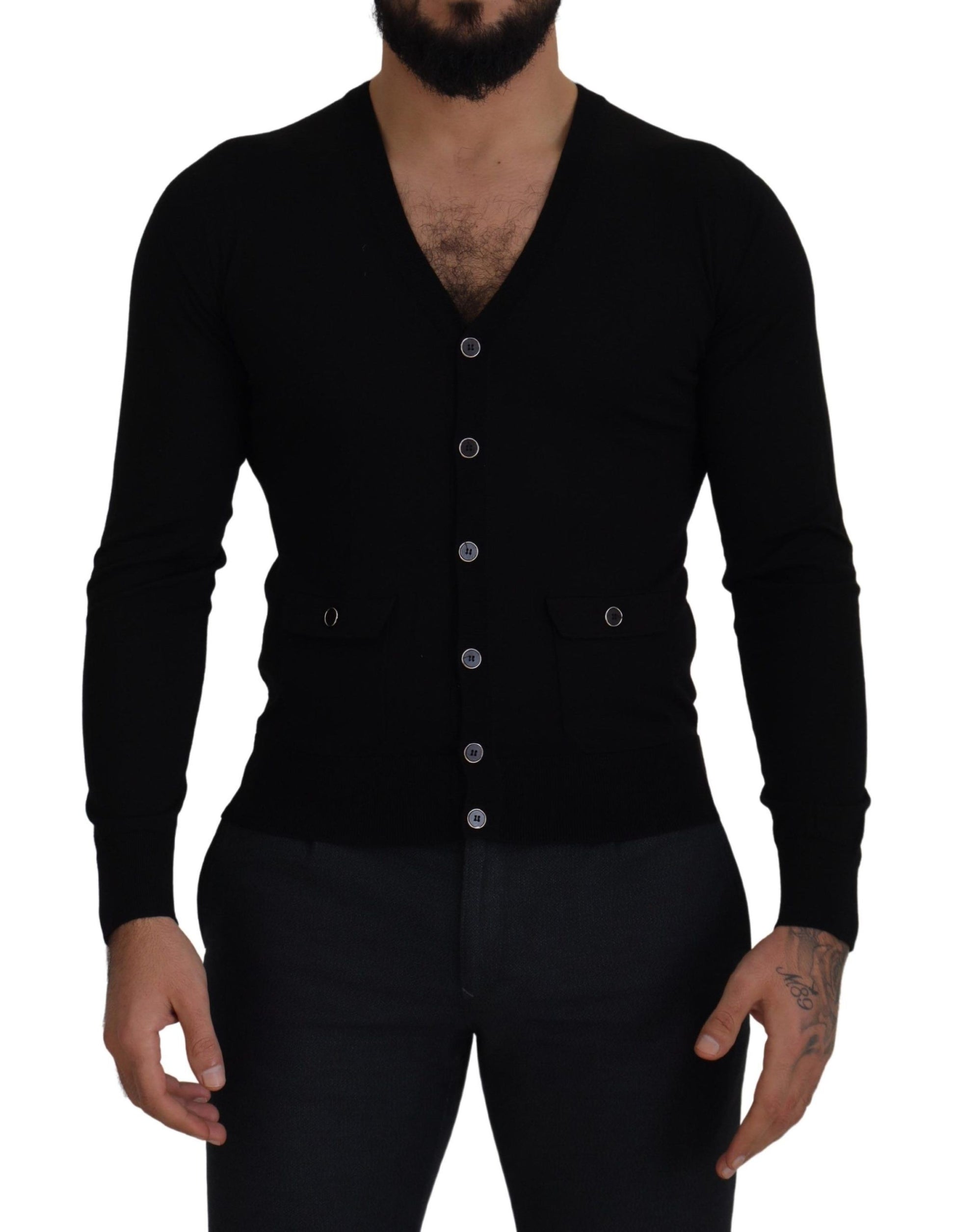 Black Wool Button Down Cardigan Sweater