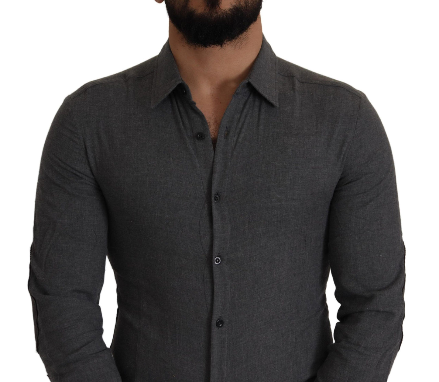 Camisa elegante informal de algodón gris con botones en la parte delantera