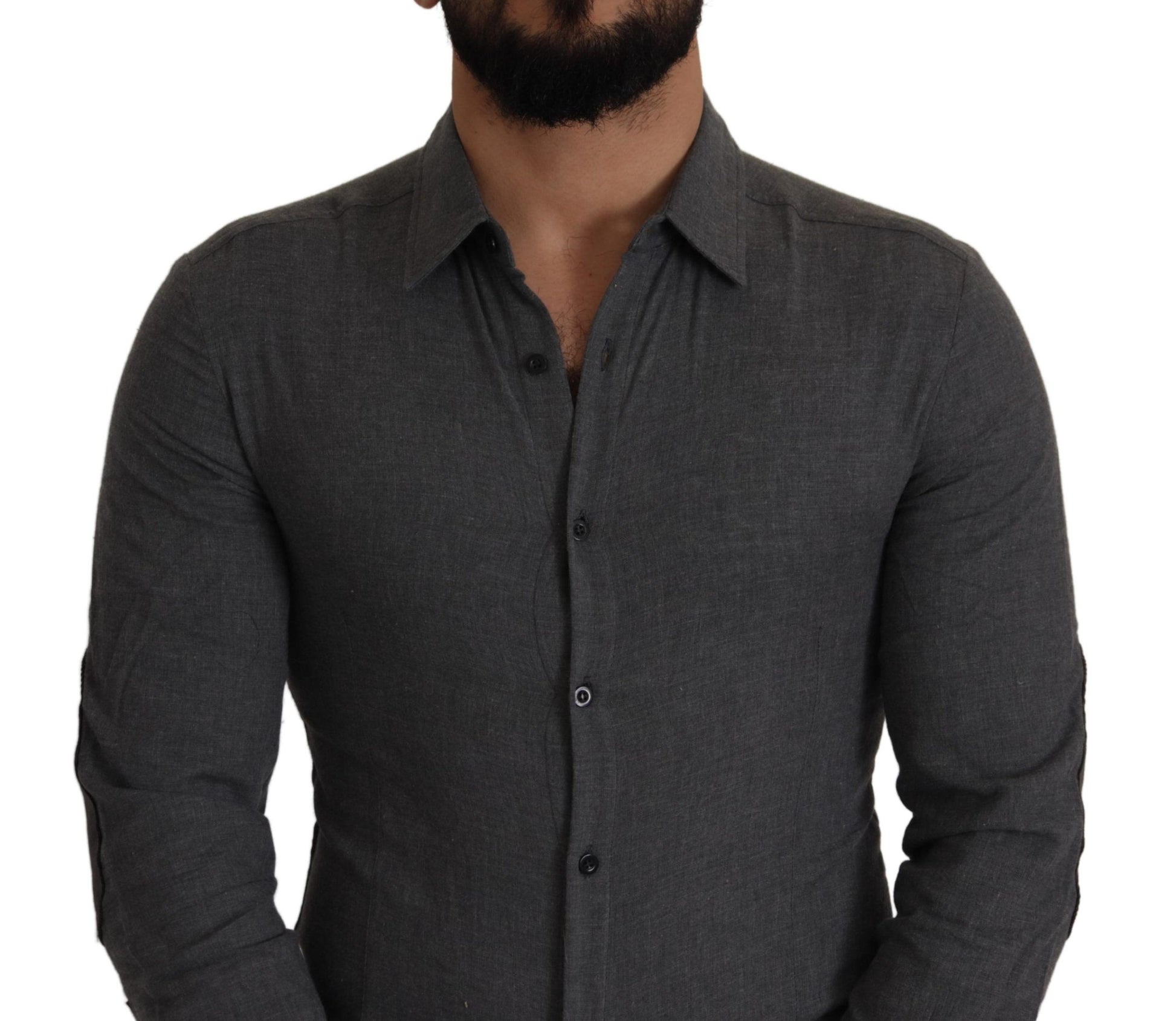 Camisa elegante informal de algodón gris con botones en la parte delantera