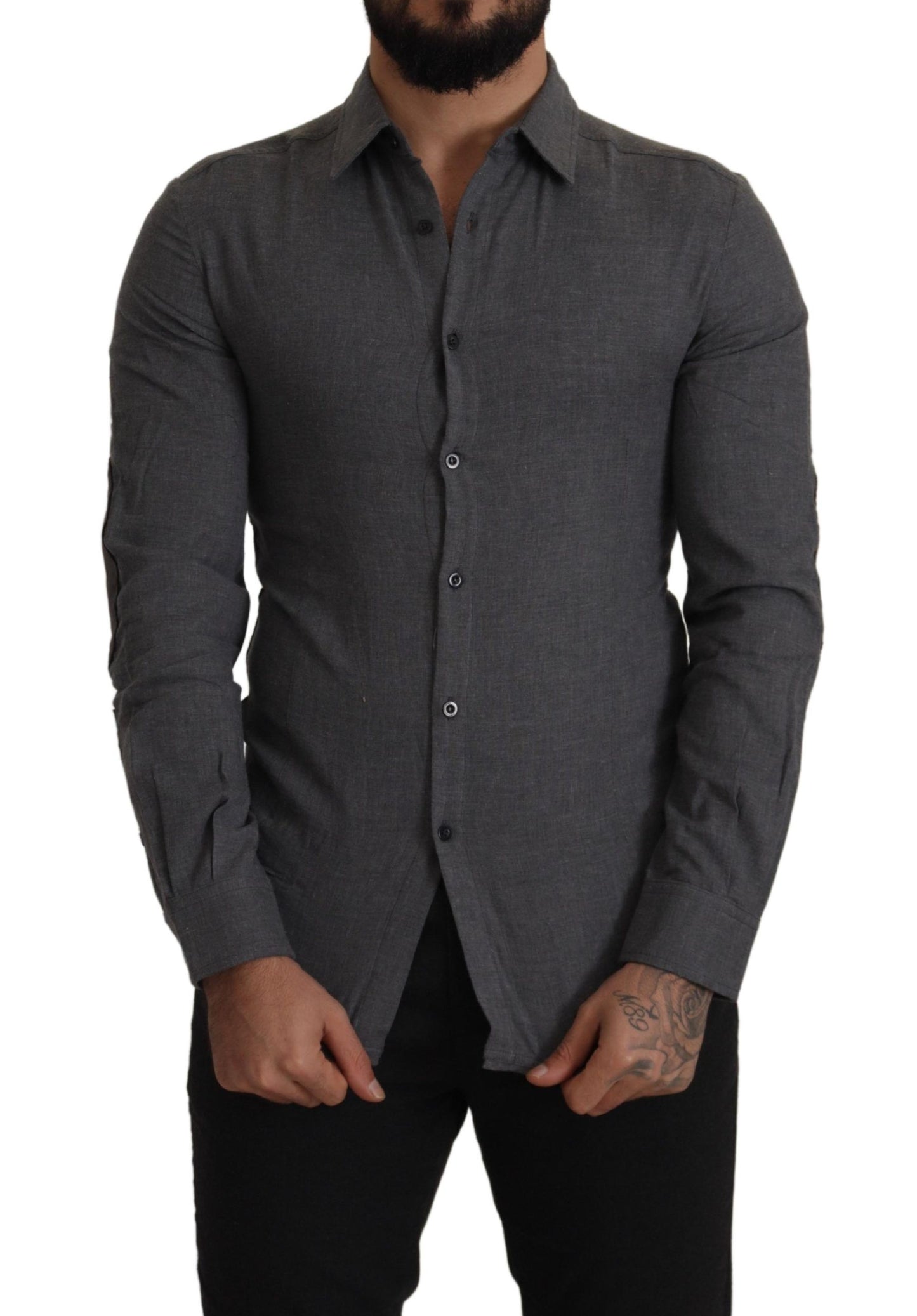 Camisa elegante informal de algodón gris con botones en la parte delantera