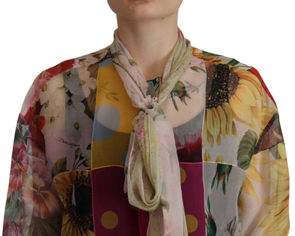 Multicolor Silk Ascot Collar Blouse