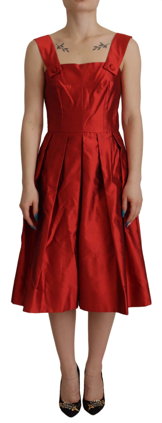 Vestido midi de seda rojo radiante con corte en A