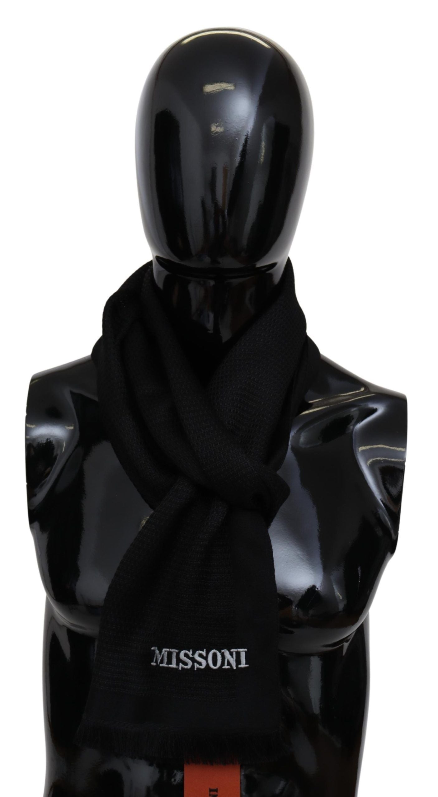 Black Wool Blend Unisex Neck Wrap Fringes Men's Scarf