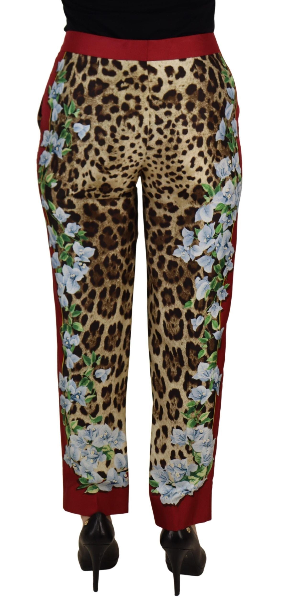 Pantalones elegantes de seda con cintura alta y multicolor