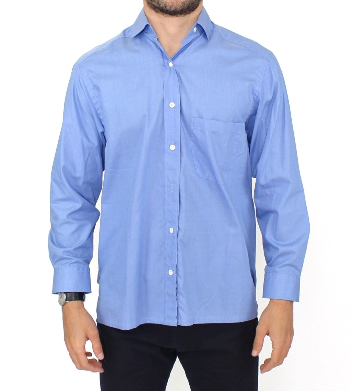 Camisa de vestir de algodón azul elegante para hombre