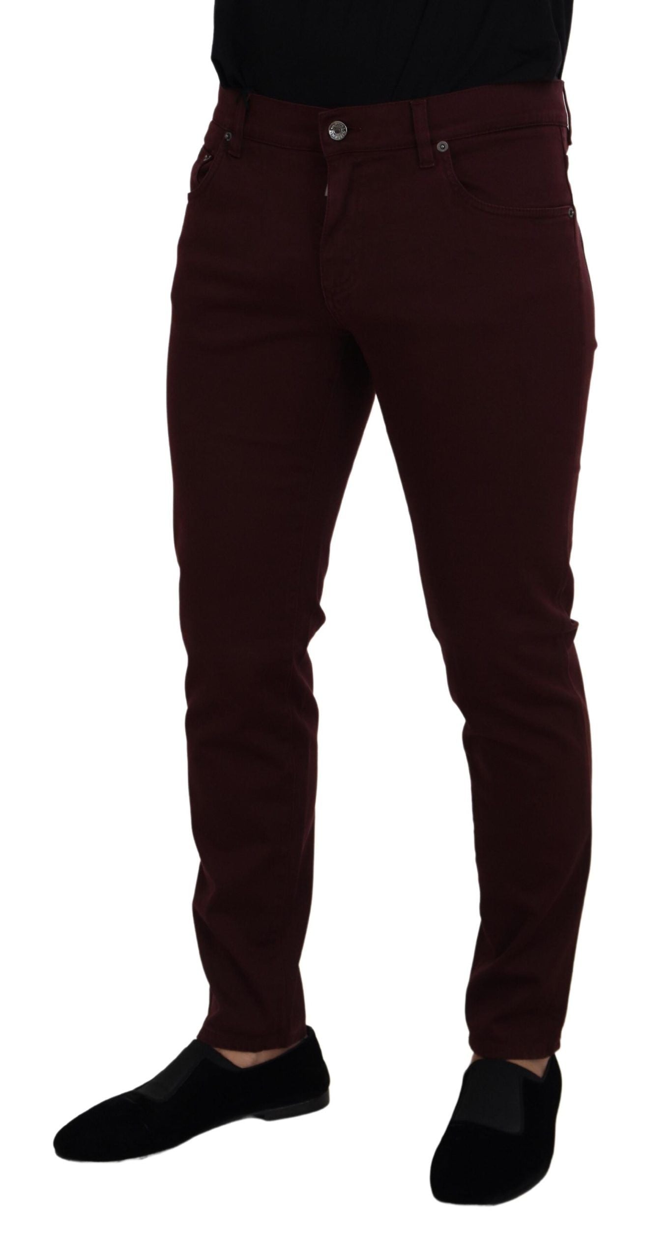 Slim Fit Bordeaux Jeans - Italienischer Luxus